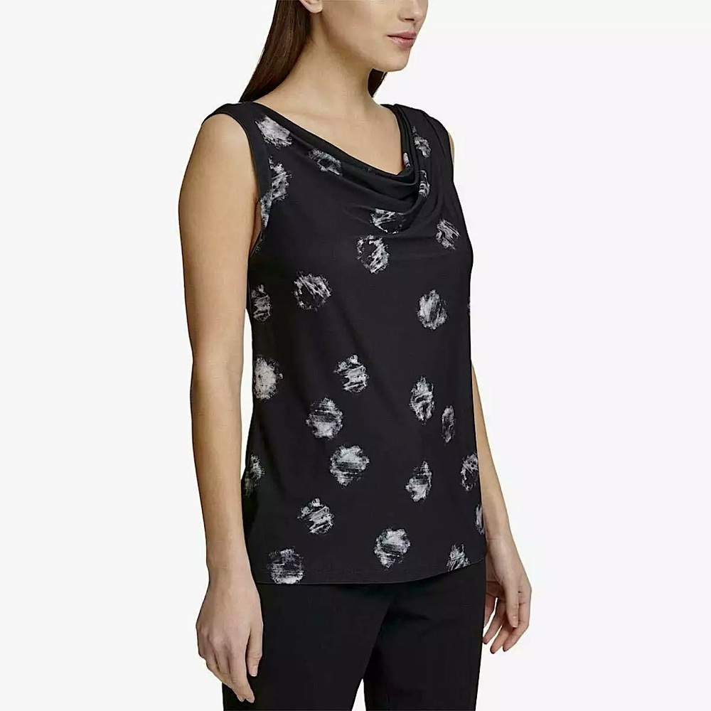 NWT DKNY Black Cowl Neck Sleeveless Top Sz S Spring Summer Office Casual Date